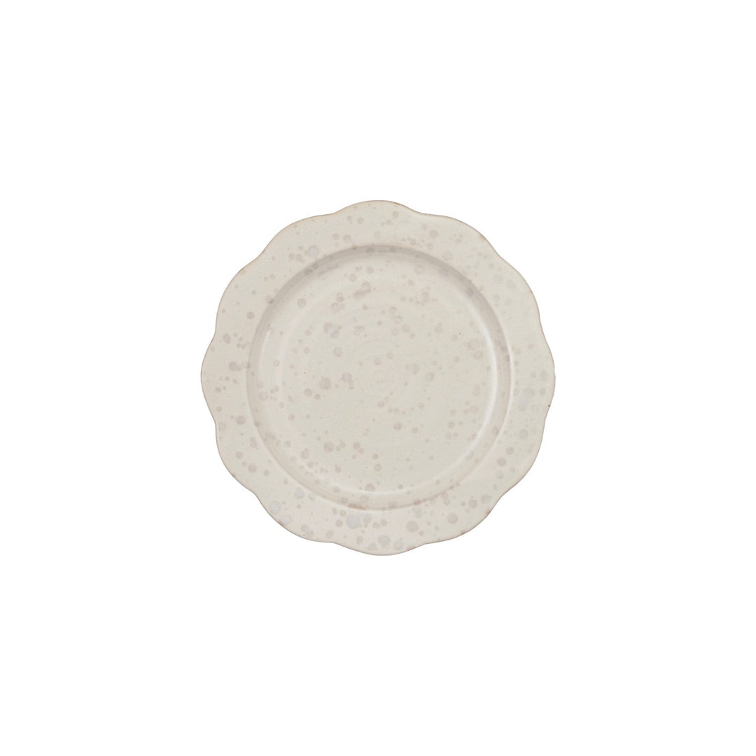 8" Stoneware Scalloped Plate White Speckled - front view of the 8 inch scalloped plate - Creative Co-Op - What&