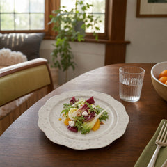 8" Stoneware Scalloped Plate, White Speckled styled in a Portland dining room - What&