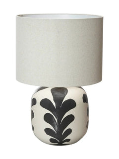 Stoneware Table Lamp with Abstract Design, Linen Shade &amp; Inline Switch