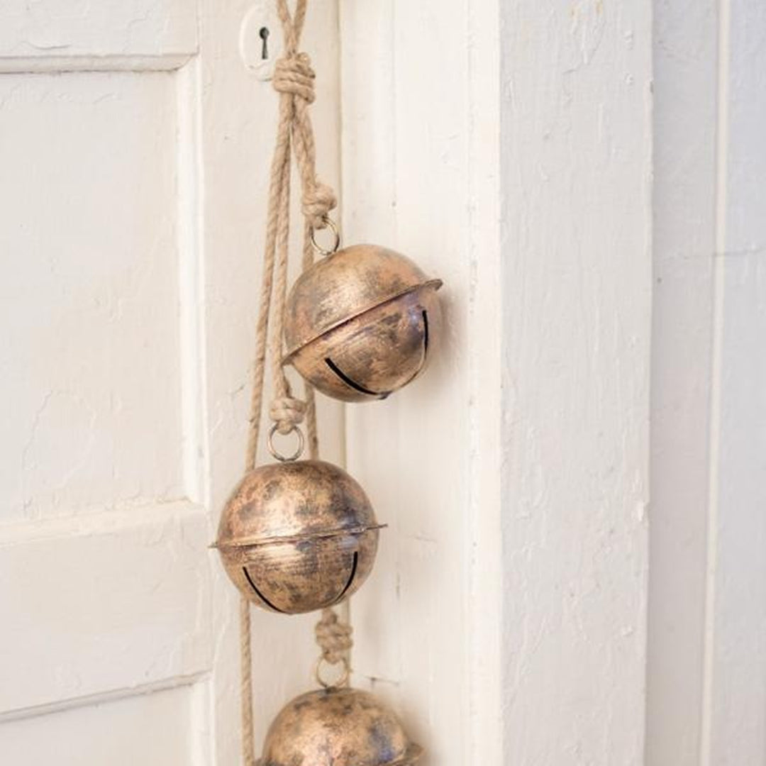 String of Brass Finish Bells bell detail - home decor by Kalalou - Whats New Furniture Portland OR