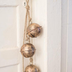String of Brass Finish Bells bell detail - home decor by Kalalou - Whats New Furniture Portland OR