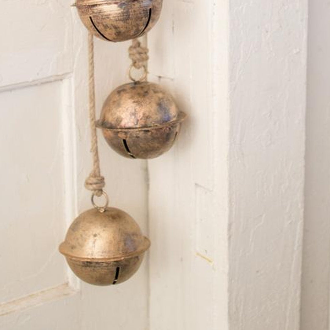 String of Brass Finish Bells rope detail - home decor by Kalalou - Whats New Furniture Portland OR
