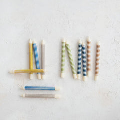 Chartreuse striped taper candles in retail box - Creative Co-Op - Whats New Furniture Portland OR