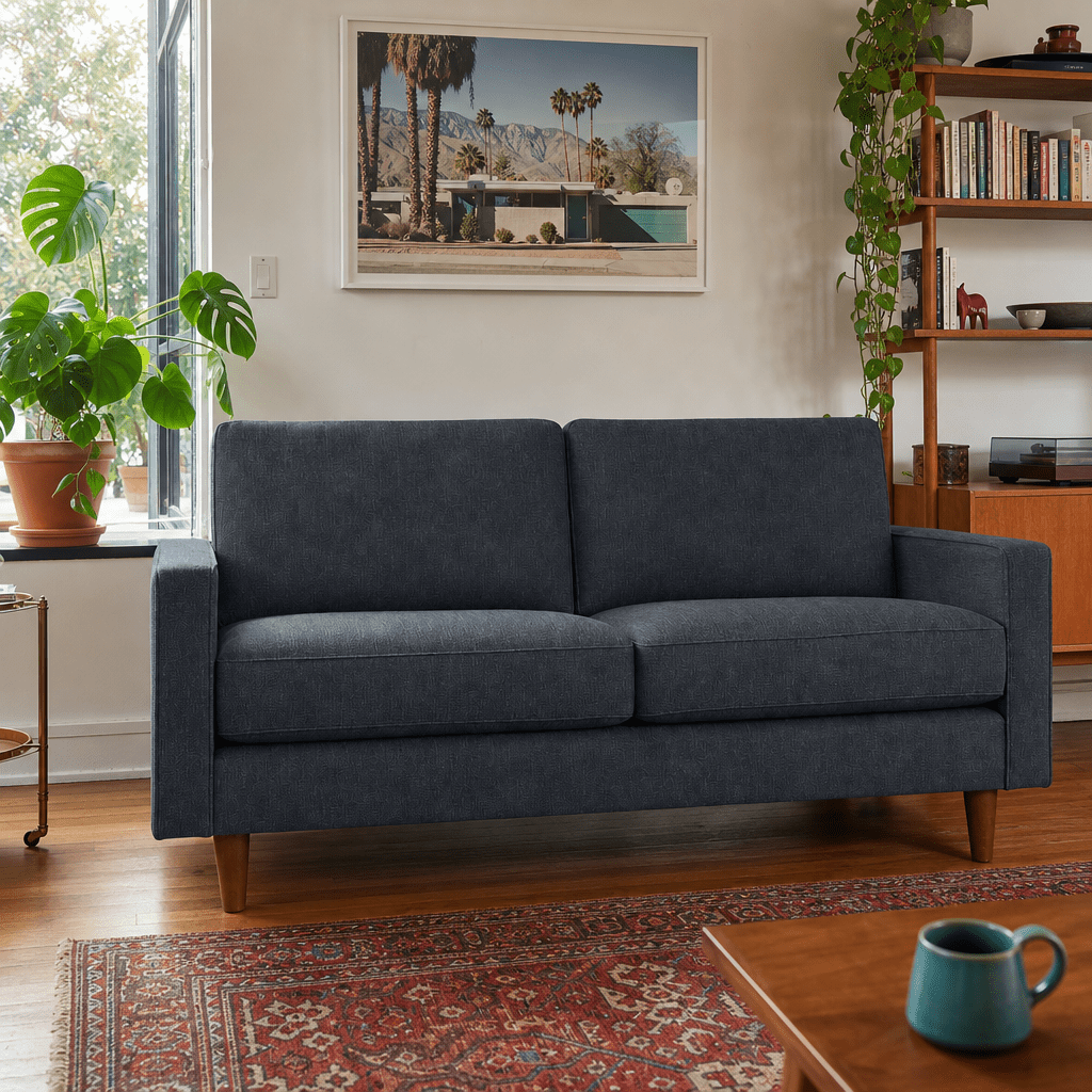 Adel Apartment Sofa in Fairfax Eclipse styled in a Portland home - Whats New Furniture