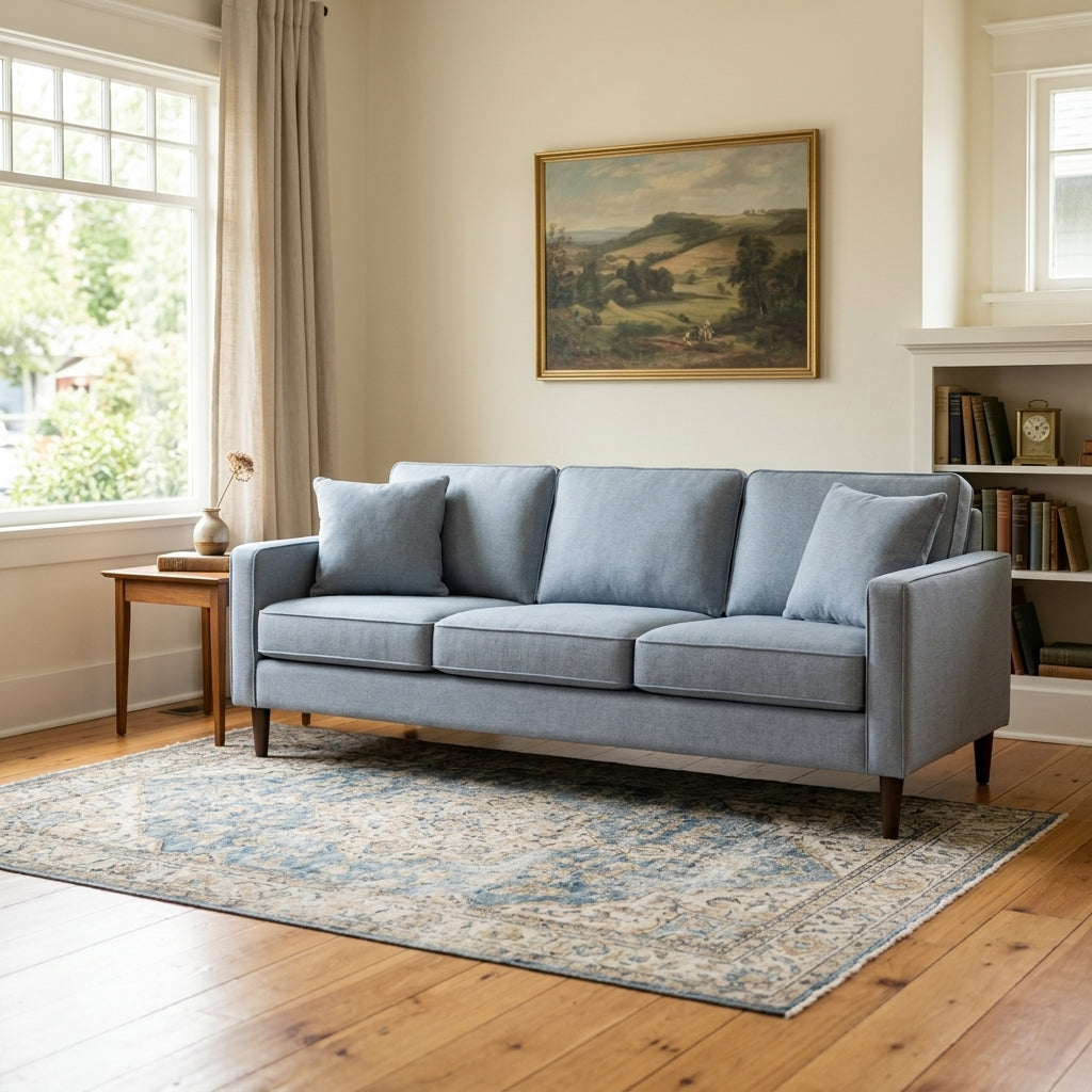 Adel Sofa in Rockaway Vapor styled in Portland living room - Whats New Furniture
