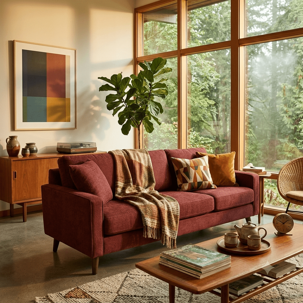 Adel Sofa in Serenity Cinnamon variant room setting - Pacific Northwest sofa by Stylus - Whats New Furniture Portland OR