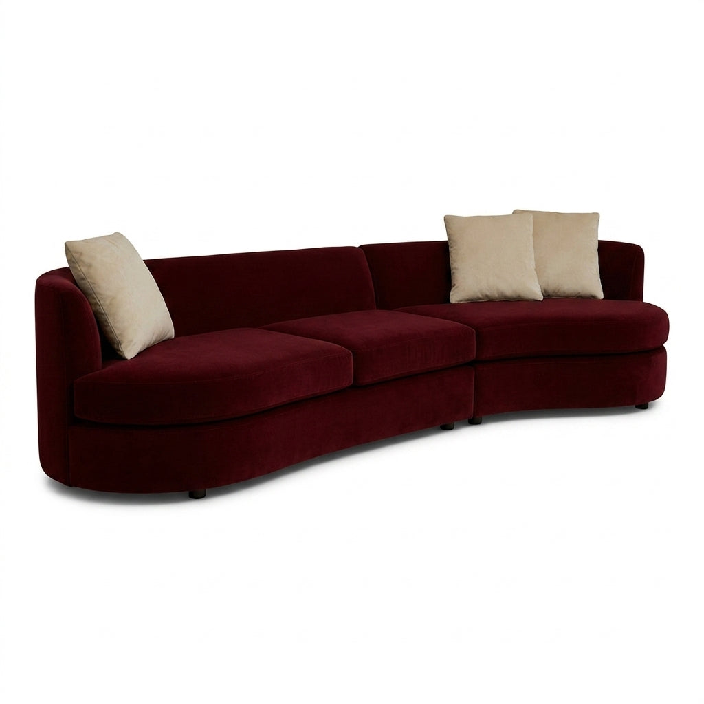 Andina Curved Sofa in Julia Chianti three quarter angle - sofa by Stylus - Whats New Furniture Portland OR