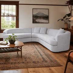 Andina Curved Sectional in Rockaway Platinum styled in a Portland living room - Whats New Furniture