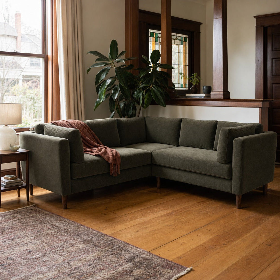 Birdy Sectional in Serenity Arbor styled in an Alberta Arts foursquare living room - What&