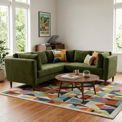 Birdy Sectional in Toscana Forest corner detail - mid-century fabric sectional by Stylus - Whats New Furniture Portland OR