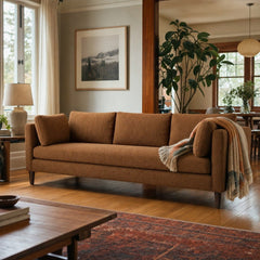 Birdy Sofa in Nexus Toffee styled in Portland Laurelhurst Tudor living room - Whats New Furniture