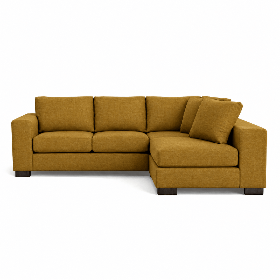 Block Reversible Sectional in Entice Honey front studio view - reversible chaise sectional by Stylus - Whats New Furniture Portland OR