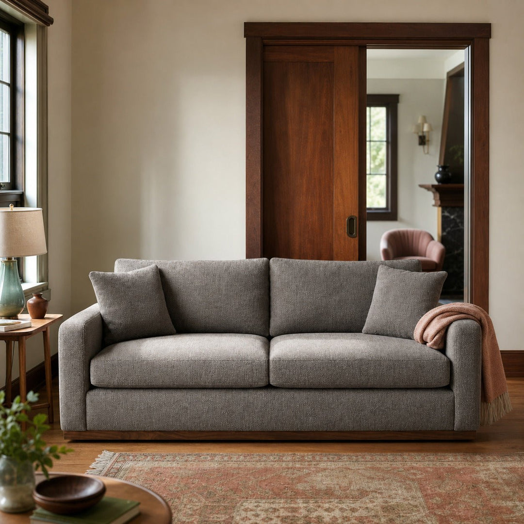 Byron Sofa in Gellar Earth styled in a Laurelhurst Tudor living room - What&