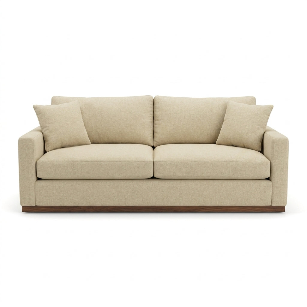 Byron Sofa in Malibu Sand front view - fabric sofa by Stylus - Whats New Furniture Portland OR