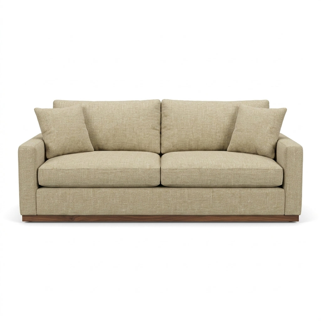Byron Sofa in Marley Sand front view - fabric sofa by Stylus - Whats New Furniture Portland OR