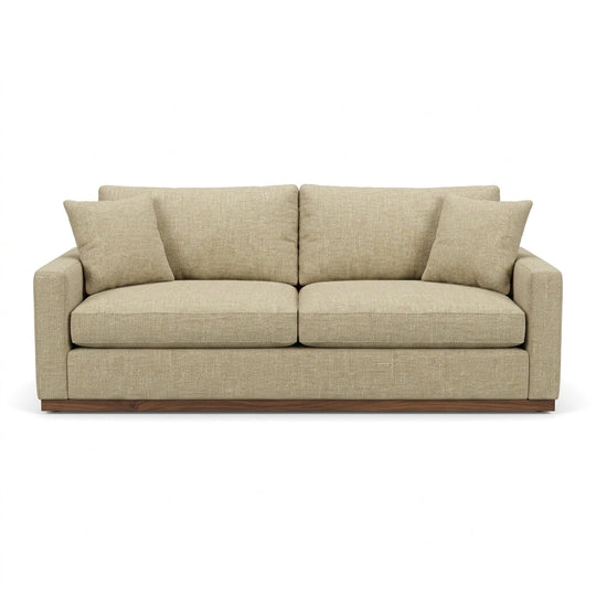 Byron Sofa in Marley Sand front view - fabric sofa by Stylus - Whats New Furniture Portland OR