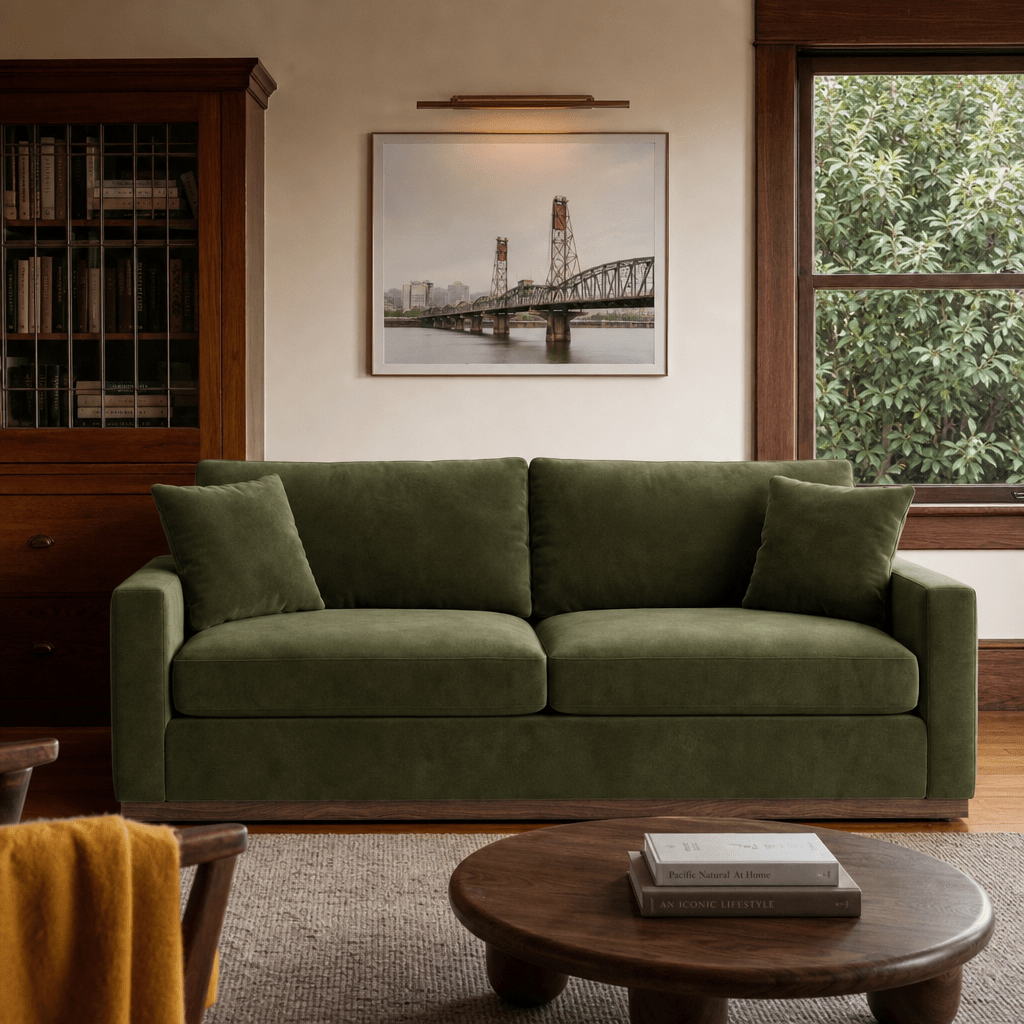 Byron Sofa in Toscana Forest styled in a Sellwood Craftsman living room - Whats New Furniture