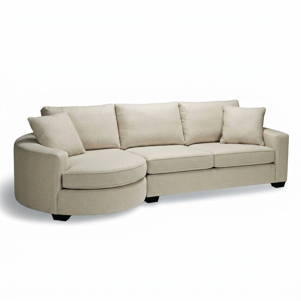 Cannon Sectional Sleeper Sofa in Marley Sand warm neutral fabric - Stylus mid-century made-to-order - Whats New Furniture Portland OR