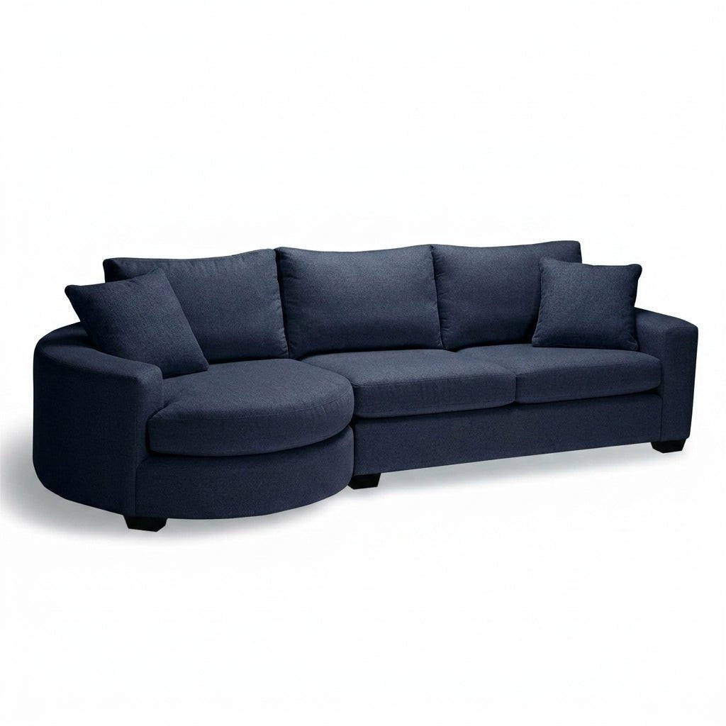 Cannon Sectional Sleeper Sofa in Mythic Eclipse deep navy fabric - Stylus mid-century made-to-order - Whats New Furniture Portland OR