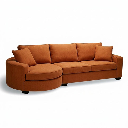 Cannon Sectional Sleeper Sofa in Nexus Toffee burnt-orange fabric - Stylus mid-century made-to-order - Whats New Furniture Portland OR
