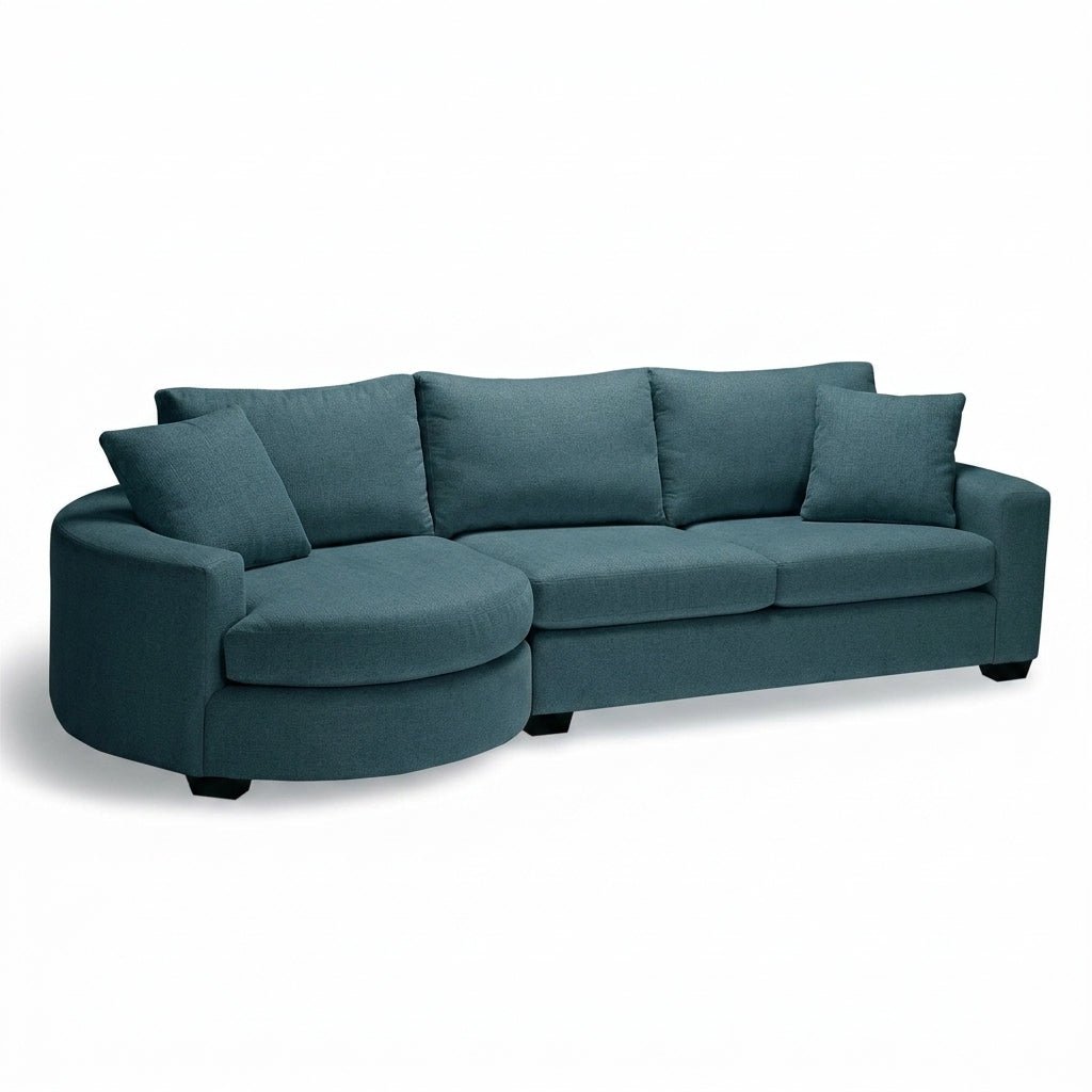 Cannon Sectional Sleeper Sofa in Seawater teal-blue fabric - Stylus mid-century made-to-order - Whats New Furniture Portland OR