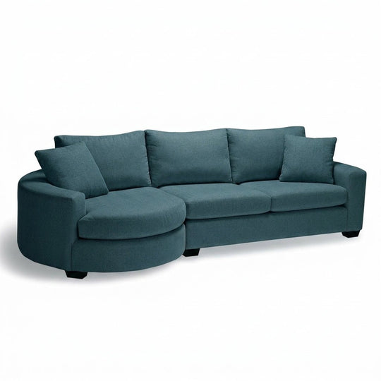 Cannon Sectional Sleeper Sofa in Seawater teal-blue fabric - Stylus mid-century made-to-order - Whats New Furniture Portland OR