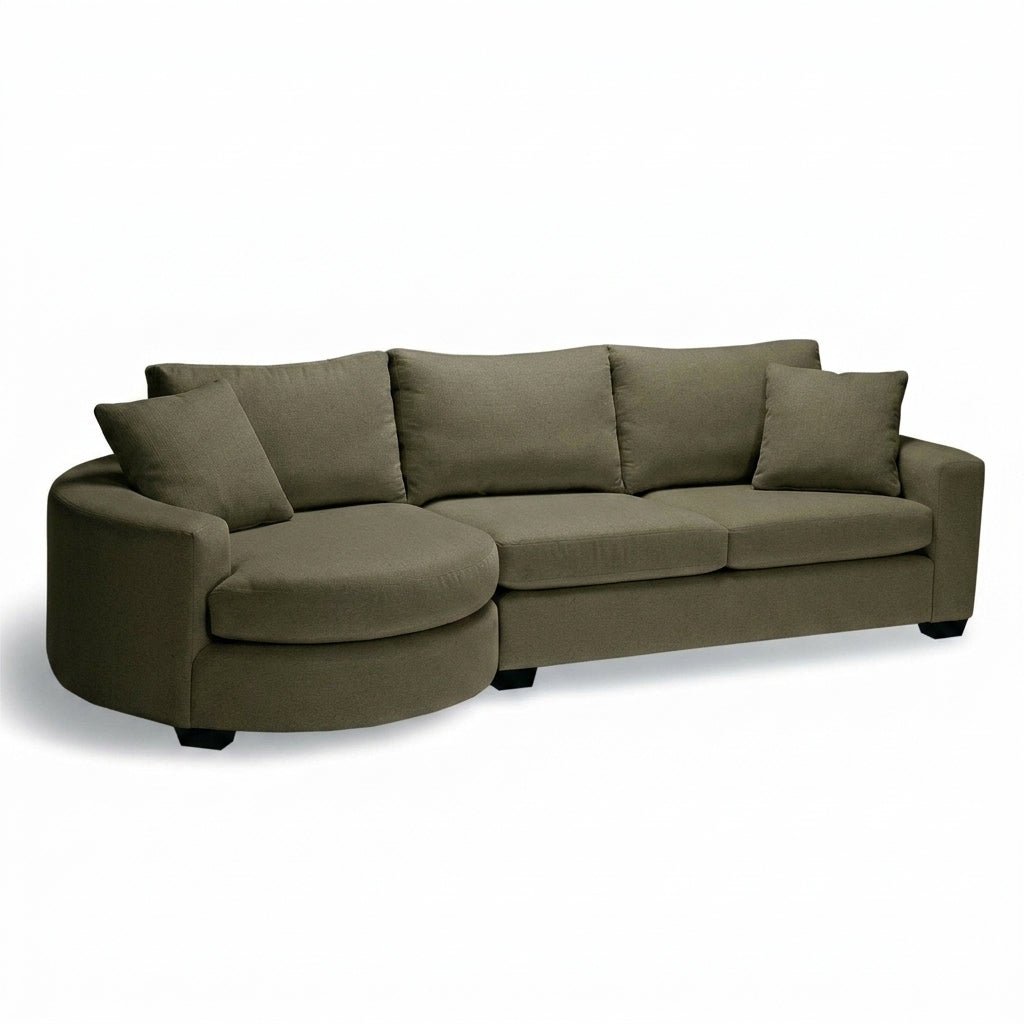 Cannon Sectional Sleeper Sofa in Sierra Olive sage-green fabric - Stylus mid-century made-to-order - Whats New Furniture Portland OR