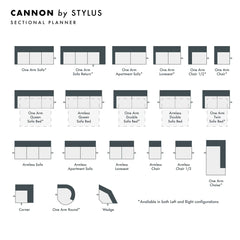 Cannon by Stylus sectional planner - 19+ modular pieces including one-arm sofa, armless, wedge, corner, and chaise modules - Whats New Furniture Portland OR