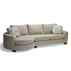 Cannon Sectional Sleeper Sofa with curved one-arm round chaise in oatmeal fabric - Stylus made-to-order - Whats New Furniture Portland OR