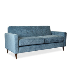 Elroy Apartment Sofa in Nile Ocean side angle - apartment-scale custom fabric sofa by Stylus - Whats New Furniture Portland OR
