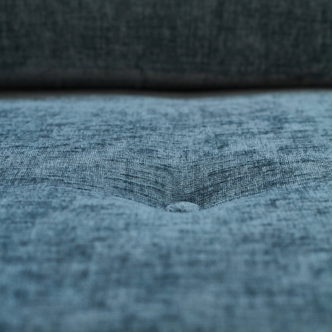 Elroy Apartment Sofa in Nile Ocean lifestyle setting - apartment-scale custom fabric sofa by Stylus - Whats New Furniture Portland OR