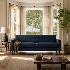 Elroy Sofa in Marley Navy styled in a Sellwood cottage living room - What&