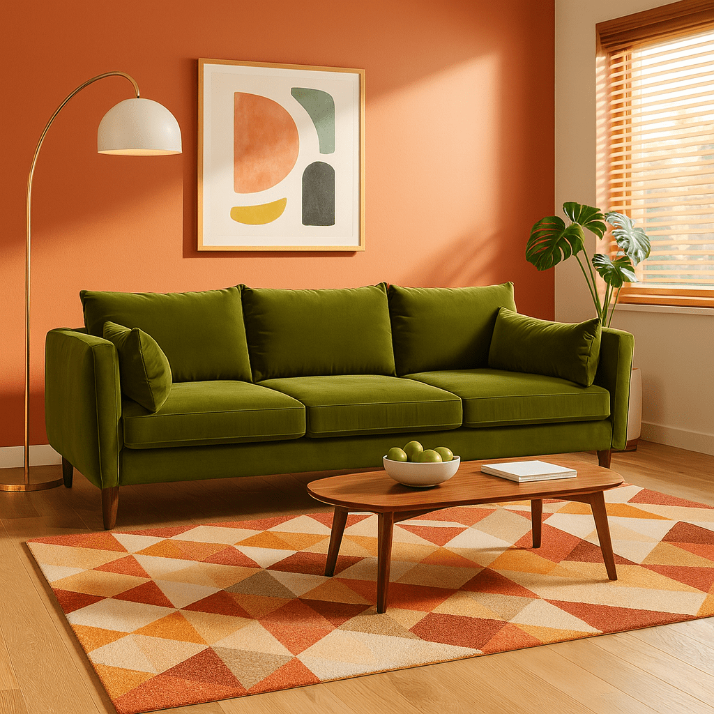 Fitz Modern Sofa in Kenley Indigo back view - mid-century channel-arm sofa by Stylus - Whats New Furniture Portland OR