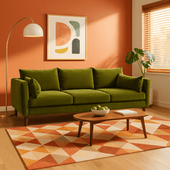 Fitz Modern Sofa in Kenley Indigo back view - mid-century channel-arm sofa by Stylus - Whats New Furniture Portland OR
