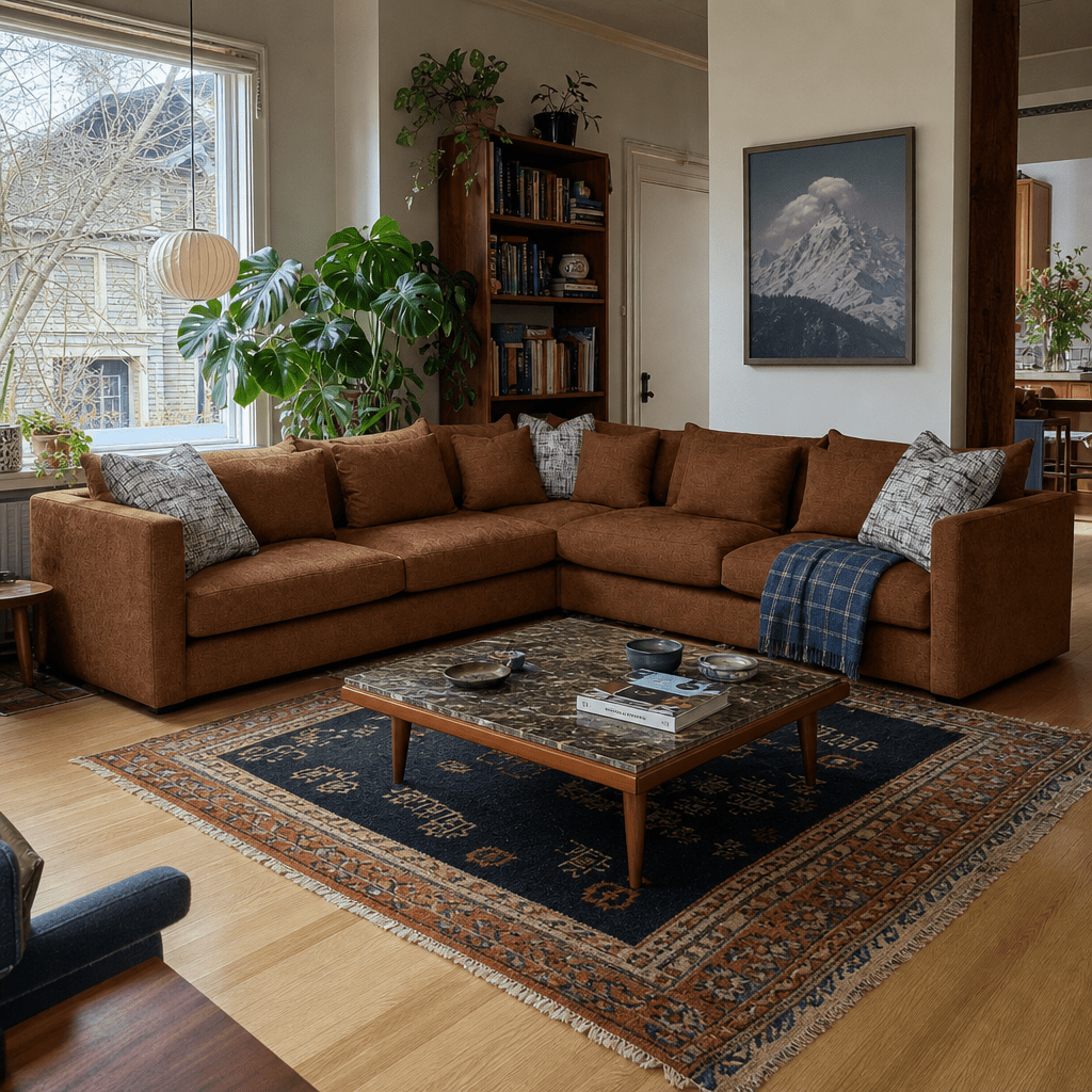 Haze Sectional Sofa in Nexus Toffee styled in a Portland home - Whats New Furniture