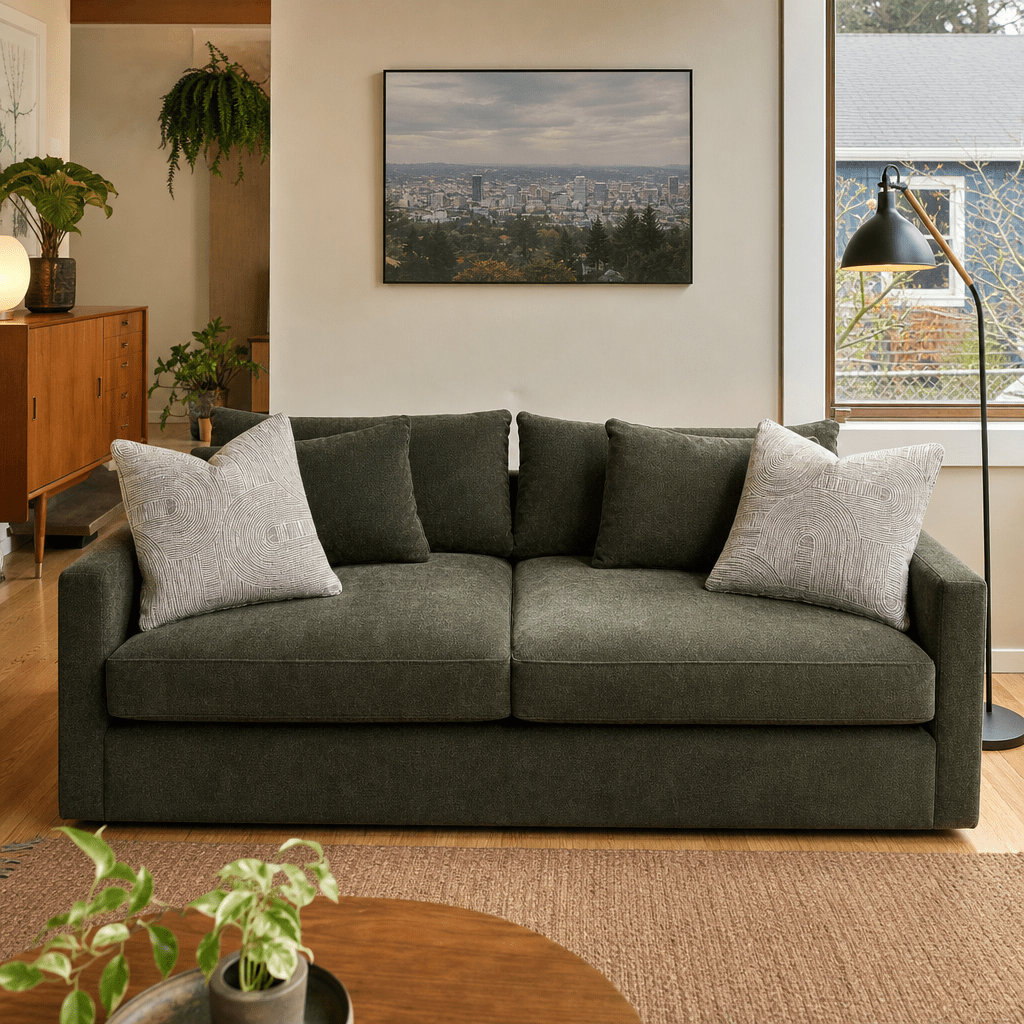 Haze Sofa in Serenity Arbor styled in a Portland home - Whats New Furniture