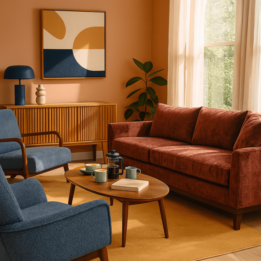 Inga Sofa in Rust lifestyle setting - Pacific Northwest sofa by Stylus - Whats New Furniture Portland OR