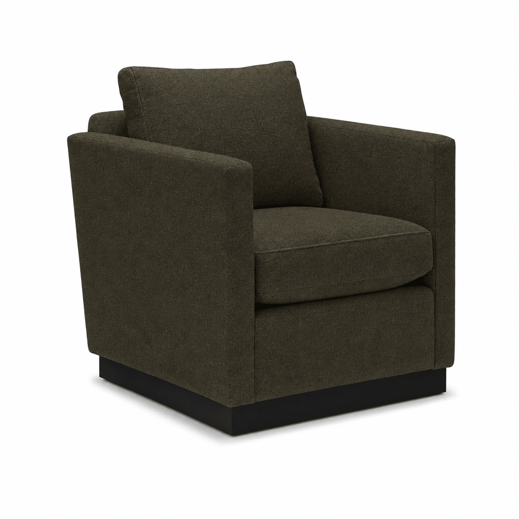 Lotus Swivel Chair in Camila Olive front view - swivel chair by Stylus - Whats New Furniture Portland OR