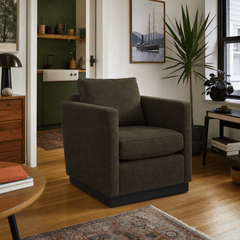 Lotus Swivel Chair in Camila Olive styled in a Portland home - Whats New Furniture