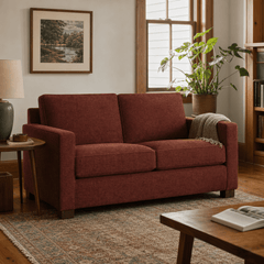 Metro Loveseat in Serenity Cinnamon styled in a Portland cottage living room - Whats New Furniture