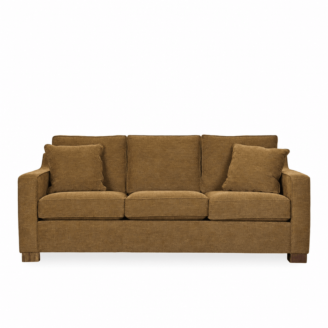 Metro Transitional Sofa in Paso Hazelnut front view - warm golden-brown chenille sofa by Stylus - Whats New Furniture Portland OR