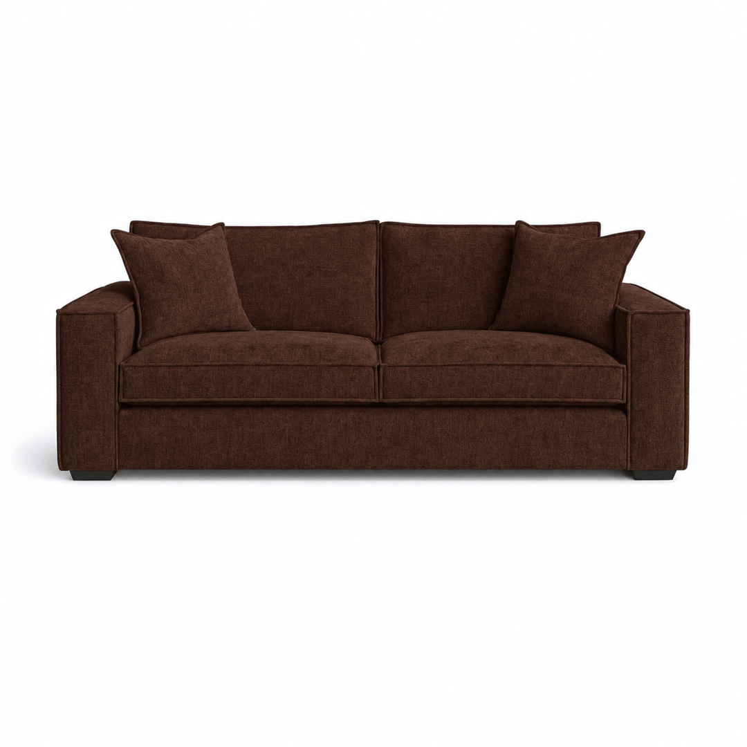 Rags Apartment Sofa in Candace Spice front view - 80 inch deep seat chenille sofa by Stylus - Whats New Furniture Portland OR