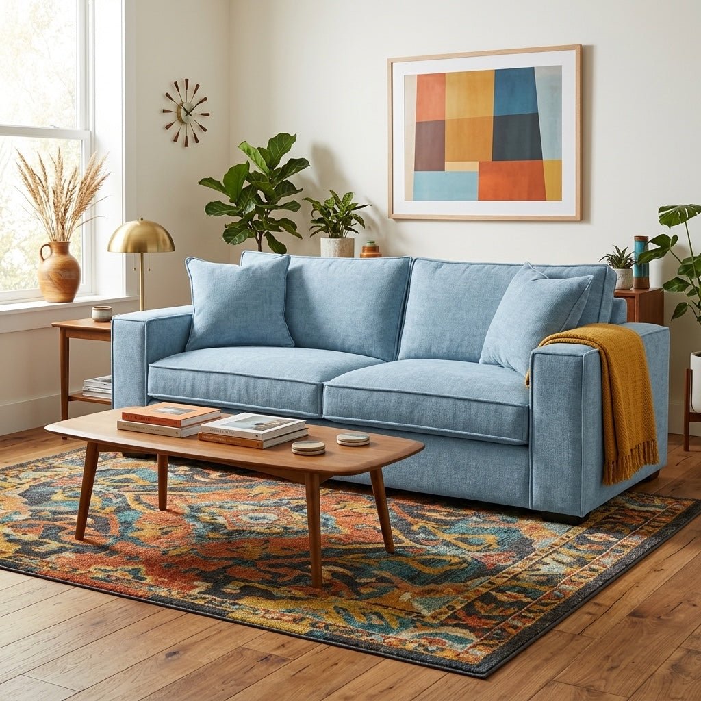 Rags Sofa styled in a bright Portland mid-century modern interior - Whats New Furniture