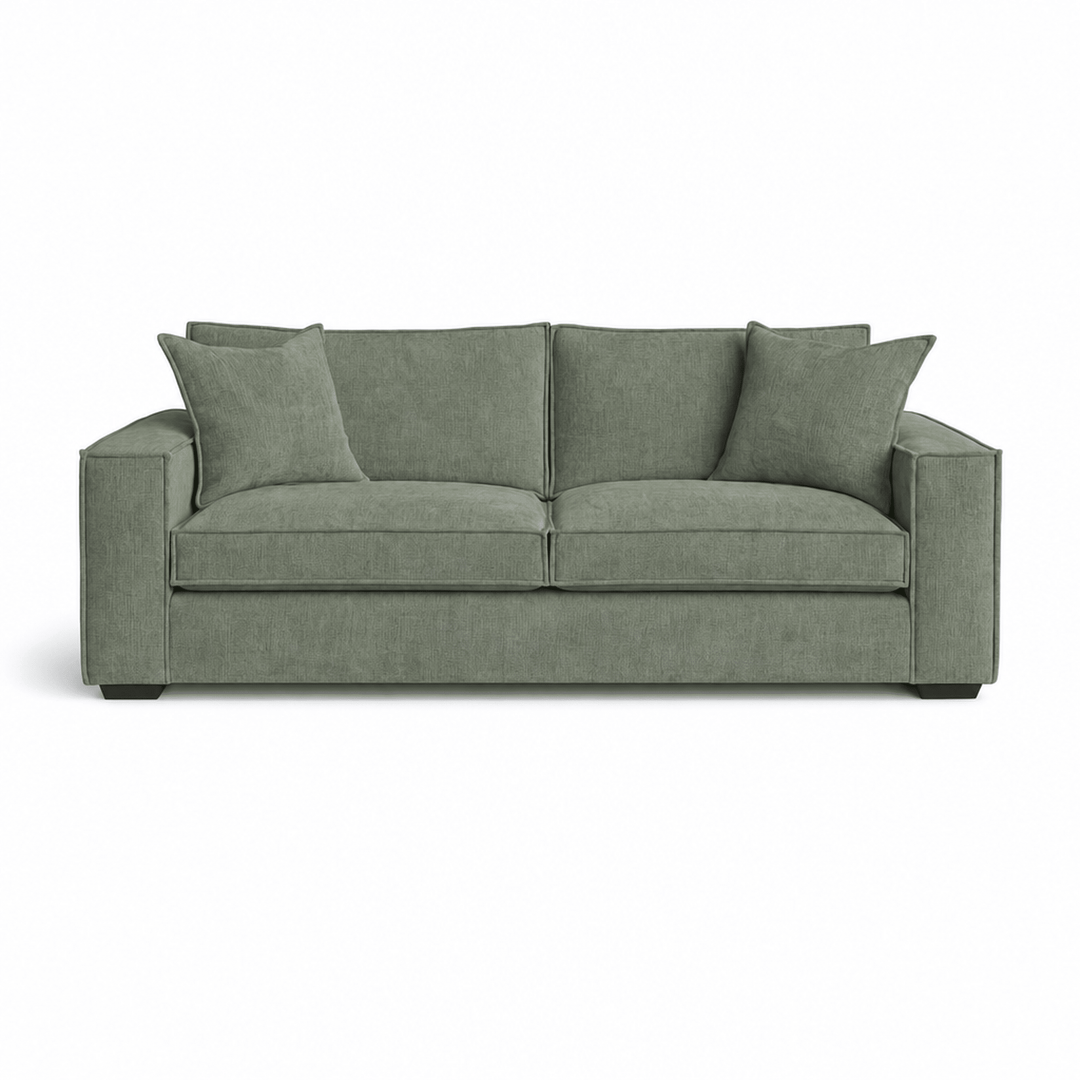 Rags Sofa in Nile Sage front view - deep seat sage green sofa by Stylus - Whats New Furniture Portland OR
