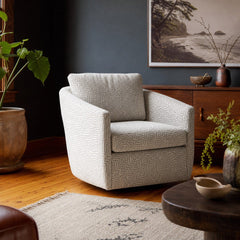 Rain Swivel Chair in Cisco Shitake lifestyle setting - custom swivel chair by Stylus - Whats New Furniture Portland OR