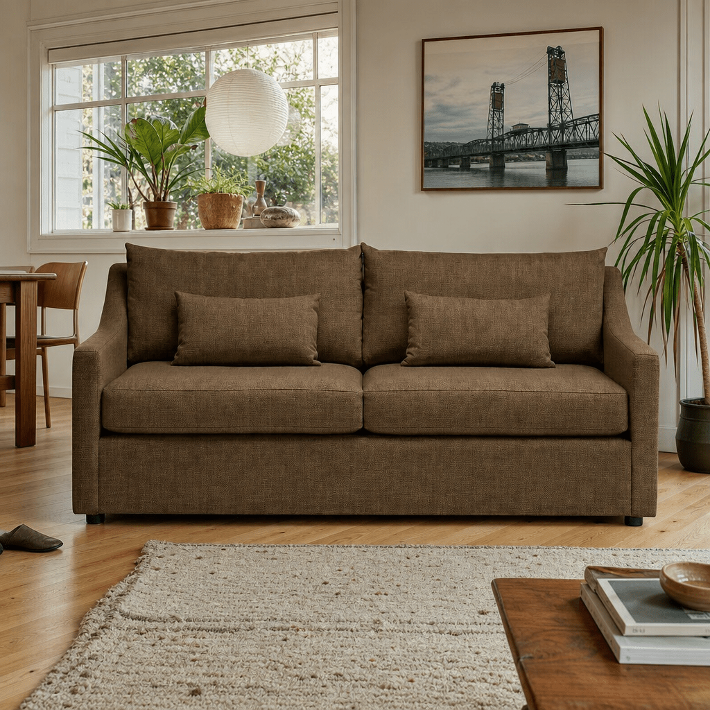 Ricci Sofa in Levi Cafe styled in a Portland home - Whats New Furniture