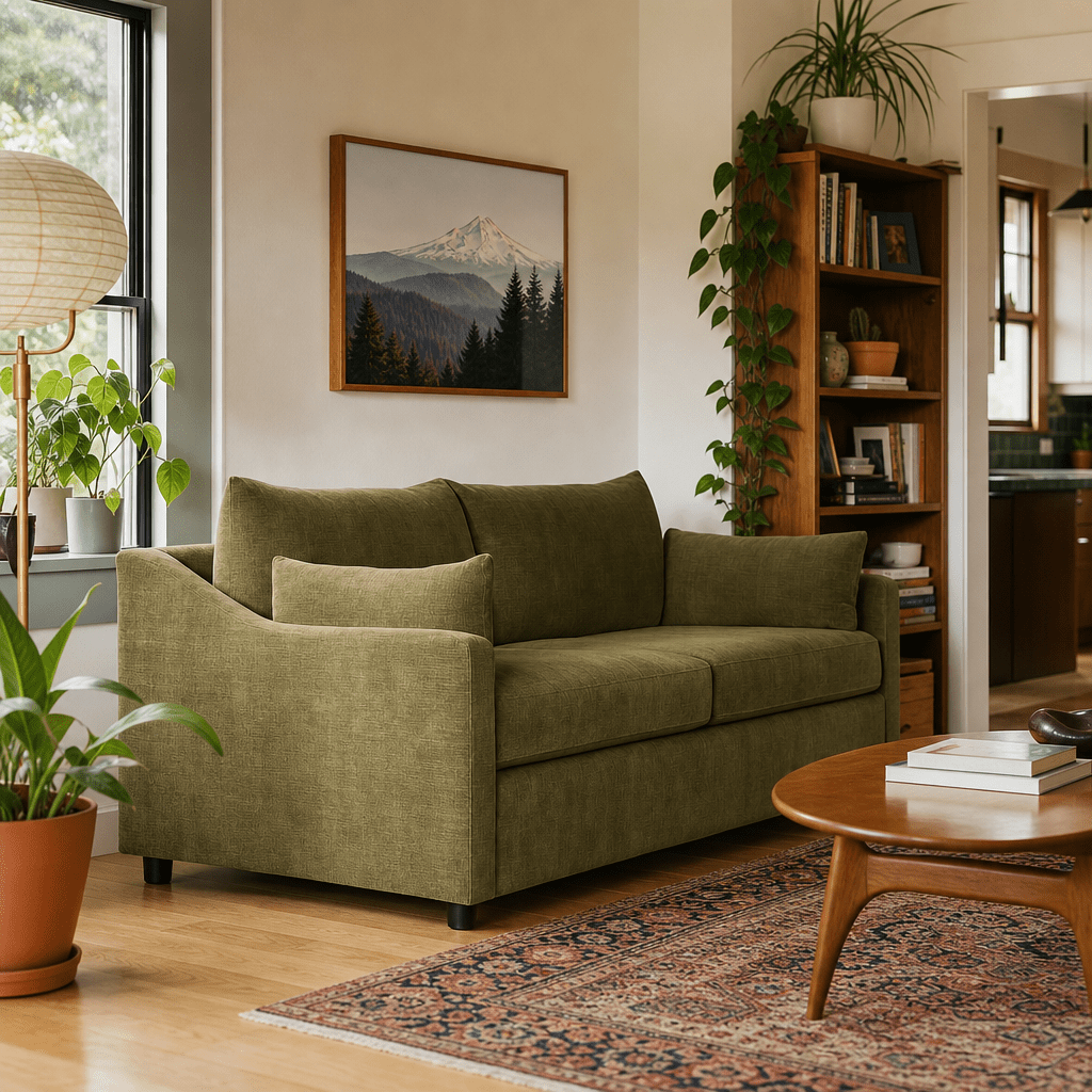 Ricci Sofa in Nexus Arbor styled in a Portland home - Whats New Furniture