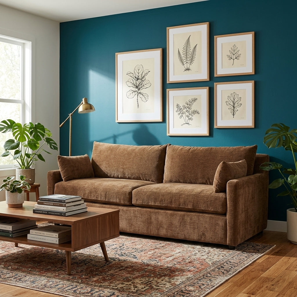 Ricci Sofa in Serenity Desert Palm styled in Portland living room - Whats New Furniture