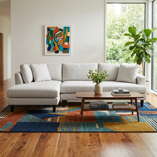Somar Open Chaise Sectional styled in a bright Portland mid-century modern interior - Whats New Furniture