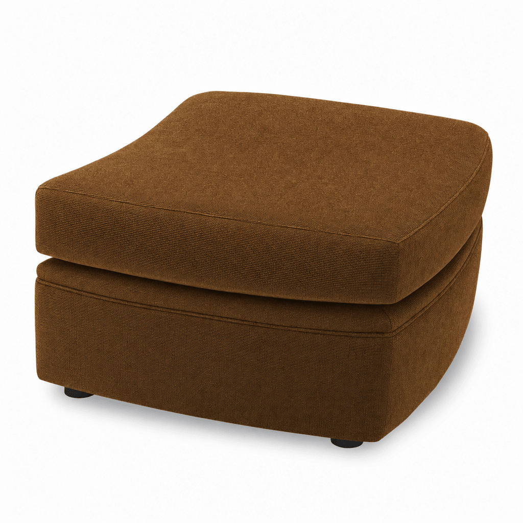 Whirl Ottoman in Nexus Toffee front view - upholstered ottoman by Stylus - Whats New Furniture Portland OR